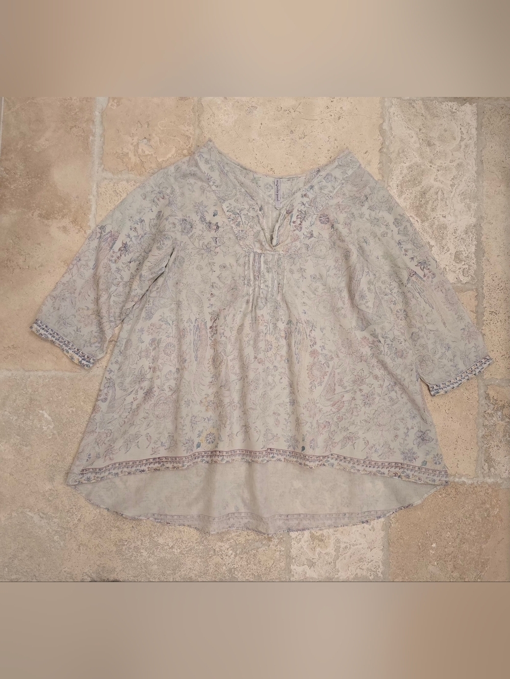 Magnolia Pearl Blockprint Bondi Blouse OOAK OS Rare Piece Of Art - Picture 5 of 15